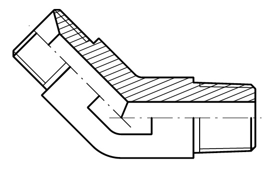 45° adapter buitendraad BSP 60° × buitendraad BSP, 1/2" BSP, 45°